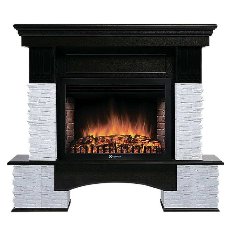 Портал Firelight Pietra Nuovo 30, камень сланец белый, шпон темный дуб