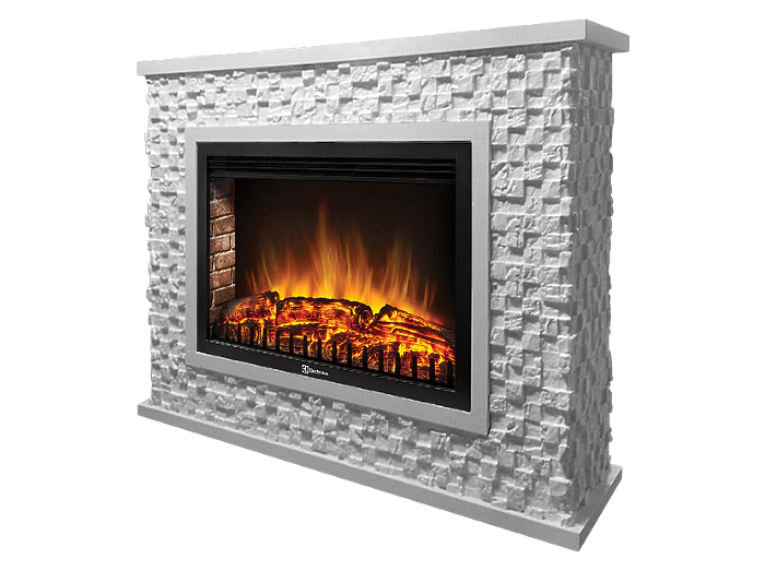 Портал Firelight Quadro 30 камень песчаник античный белый, белая эмаль