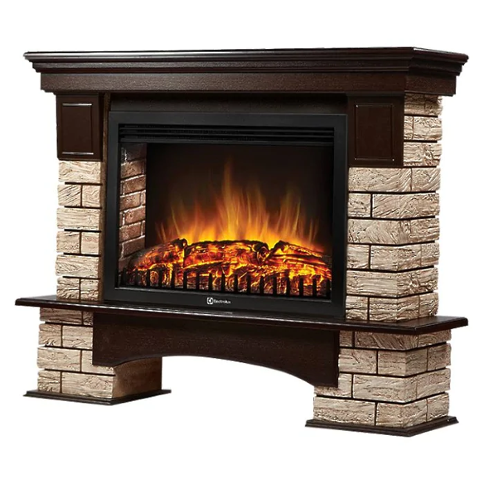 Портал Firelight Forte Wood 30U (угловой) камень коричневый, шпон темный дуб